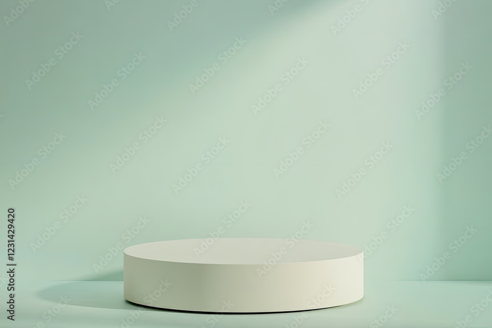 Poster minimalist display platform under soft light against calming min