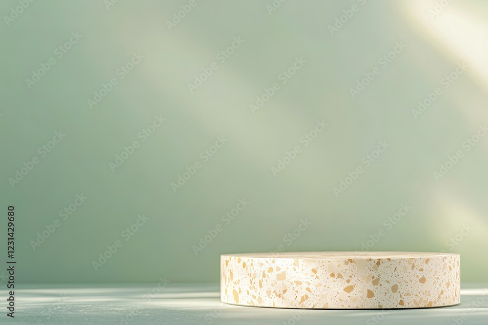 Poster minimalist display showcases textured circular platform against