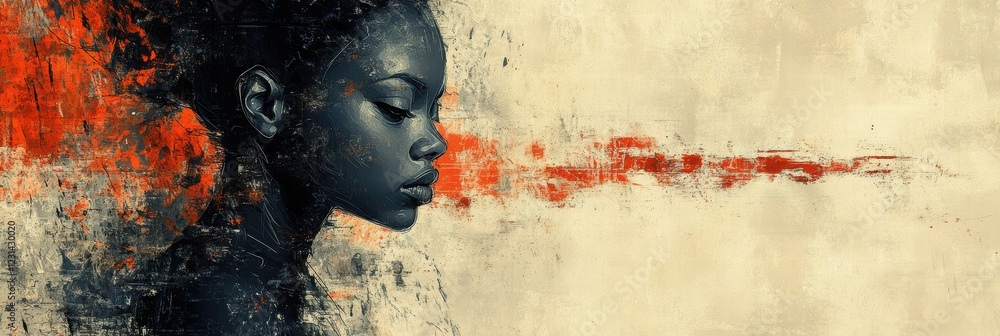 Poster a modern artwork combining digital elements and traditional painting techniques, creating a blend of