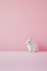 Obraz premium Soft white rabbit sits gracefully against pastel pink backdrop,