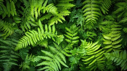 Obraz premium Lush green fern leaves background texture.