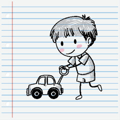 Child Playing with Toy Car Sketch