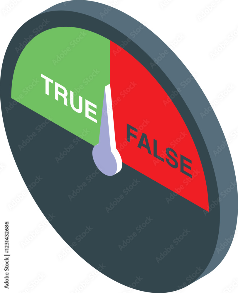 Poster true false meter indicating a check result, representing fact checking, fake news detection, or lie 