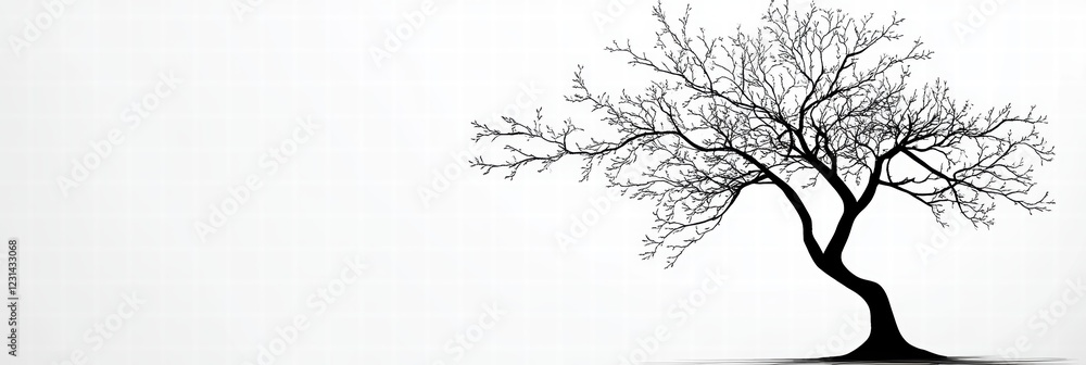 Poster a simple line art drawing of a tree, with detailed branches and leaves, using only thin black lines 