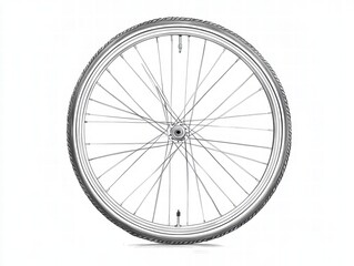 Naklejka premium A simple line art drawing of a bicycle wheel, with clean lines creating a detailed, realistic image against a plain white background.