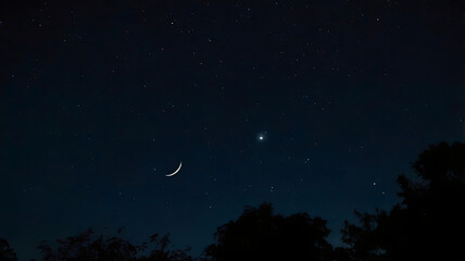 Naklejka premium dark night with small moon & star lighting in sky