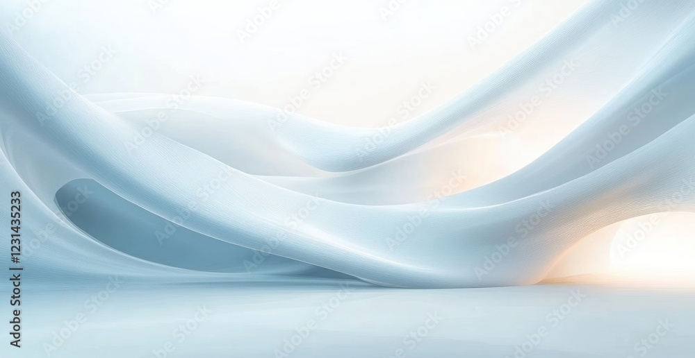 Poster serene abstract composition of soft curves with diffused lighting in light color palette