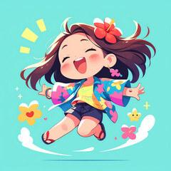 Jumping Joy: Q-version Leap of Happiness, Can be used to design products such as clothes, bags, stickers, etc.