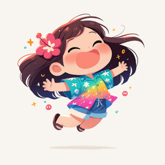 Jumping Joy: Q-version Leap of Happiness, Can be used to design products such as clothes, bags, stickers, etc.