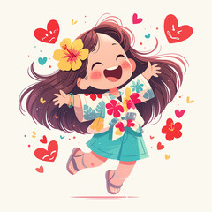 Jumping Joy: Q-version Leap of Happiness, Can be used to design products such as clothes, bags, stickers, etc.