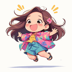 Jumping Joy: Q-version Leap of Happiness, Can be used to design products such as clothes, bags, stickers, etc.