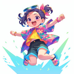 Jumping Joy: Q-version Leap of Happiness, Can be used to design products such as clothes, bags, stickers, etc.