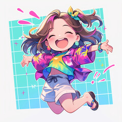 Jumping Joy: Q-version Leap of Happiness, Can be used to design products such as clothes, bags, stickers, etc.