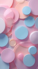 Abstract composition of overlapping circles and squares creating a sense of depth in pastel colors