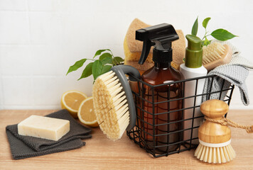 Eco friendly cleaning products promoting sustainable lifestyle in modern home