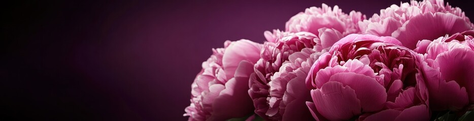 Close-up of pink peonies against a dark purple background.