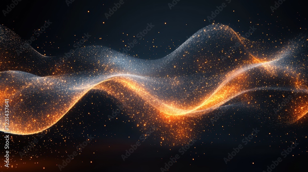 Poster an abstract piece of art with glowing light trails and sparks, creating an illusion of movement agai