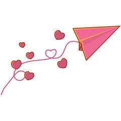 Pink Paper Plane with Hearts Illustration