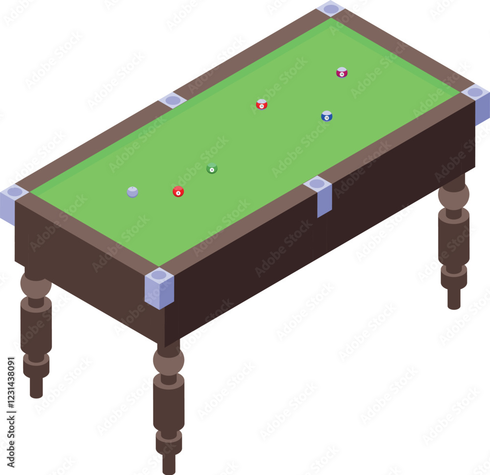 Poster green billiard table with scattered balls showing a game in progress, perfect for leisure and game c