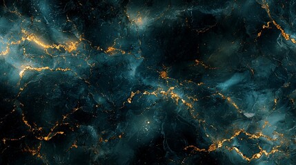 Fototapeta premium Dark teal and gold marble texture.