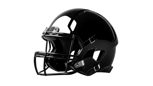 Black Football Helmet, Studio Shot, Sports Equipment, Game Day isolated on transparent or white background. Generative ai