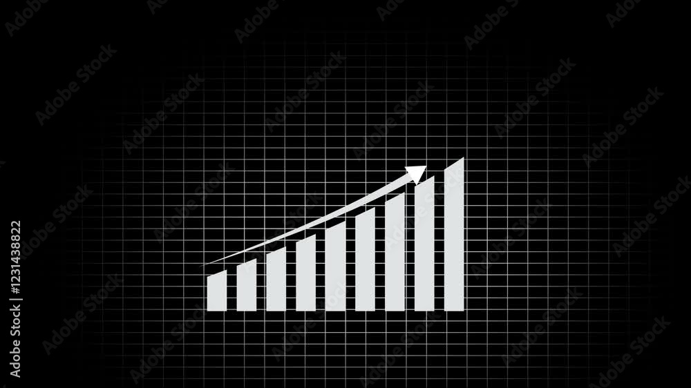 Poster animated business graph chart with upward trend on grid line background।