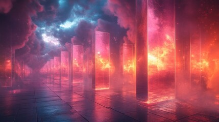 Naklejka premium Floating Translucent Rectangles Calm Atmosphere Ethereal Abstract Background Design 3D Render