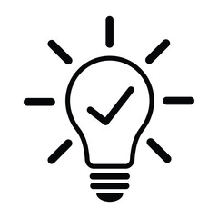 light bulb checkmark icon. ideas symbols. electric lamp and power signs. glowing light bulbs. invention, creativity, solution symbols for mobile app, ui, website. vector illustration transparent bg