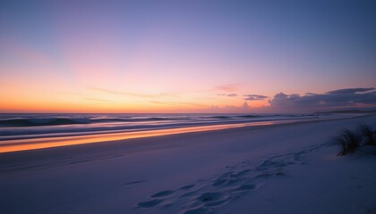 Fototapeta premium Tranquil Sunset at the Beach: Serene Coastal Landscape