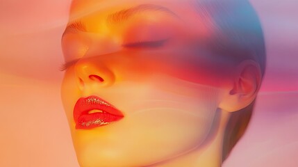 Obraz premium A soft-focus beauty concept featuring blurred lip stains in romantic red and soft coral hues