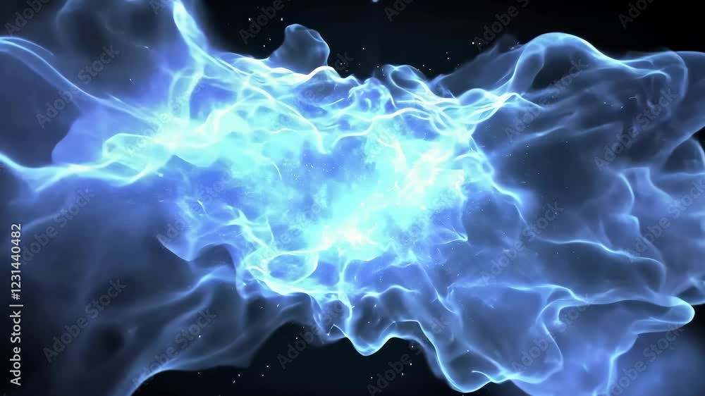 Poster ethereal swirling blue energy field with glowing light and particles creates mesmerizing abstract vi