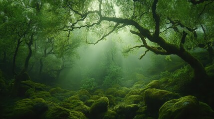 Obraz premium Immerse yourself in the tranquil beauty of a lush green forest, breathtaking nature escape