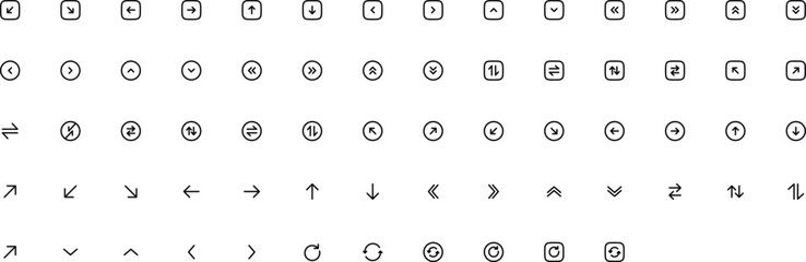 Arrow icon set cursor arrow up down and symbol icons. Modern simple solid arrows collection web design, mobile apps, interface minimal flat, solid line left right top bottom direction path way media
