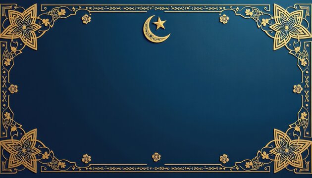 Ramadan Kareem Background: Vibrant Blue Floral Design with Golden Crescent Moon and Star