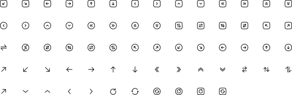 Arrow icon set cursor arrow up down and symbol icons. Modern simple solid arrows collection web design, mobile apps, interface minimal flat, solid line left right top bottom direction path way media

