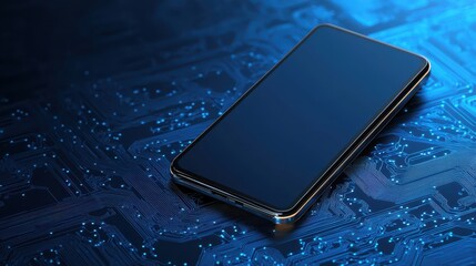 Smartphone on intricate circuit board, a glimpse into mobile technology and innovation