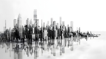 An abstract cityscape featuring highrise buildings and futuristic architecture, blending bold shapes, colours, and light to create a modern, dynamic, and artistic urban skyline