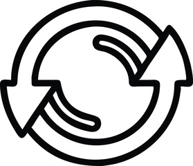 circular arrow symbol, minimalist design, black and white, bold lines, continuous loop, recycling concept, symmetrical composition, geometric shape, vector graphic style, simple icon, refresh symbol, 