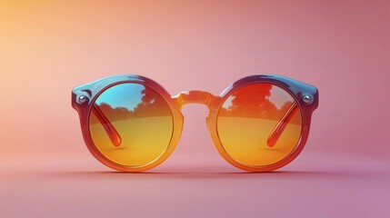 Colorful retro sunglasses with gradient lenses on a vibrant pastel background showcasing summer vibes and style