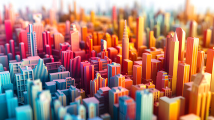 Obraz premium An abstract cityscape featuring highrise buildings and futuristic architecture, blending bold shapes, colours, and light to create a modern, dynamic, and artistic urban skyline