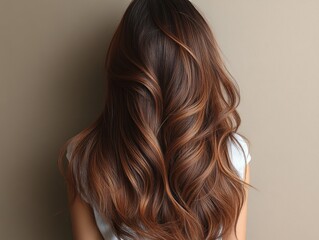 Fototapeta premium Wavy Brown Hair with Highlights on a person with a neutral background