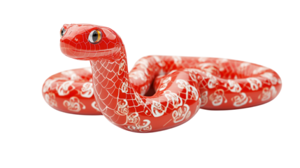 Brightly colored decorative snake figurine resting against a plain background