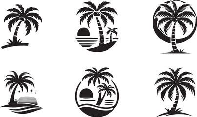 Obraz premium palm tree vector logo icon illustration silhouette bundle