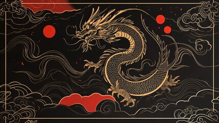 2024 Chinese New Year Dragon Celebration Event Illustration with Festive Decorations and Lanterns