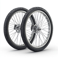 Naklejka premium Mountain bike tires ready for outdoor adventure on rugged terrain in a bright setting