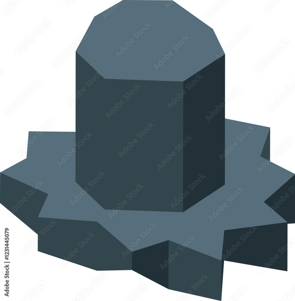 Poster octagonal prism standing on a star shaped base, creating a unique geometric composition, viewed in i