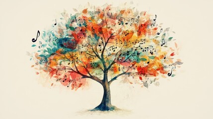 Autumnal Melodies: A Watercolor Tree of Musical Notes