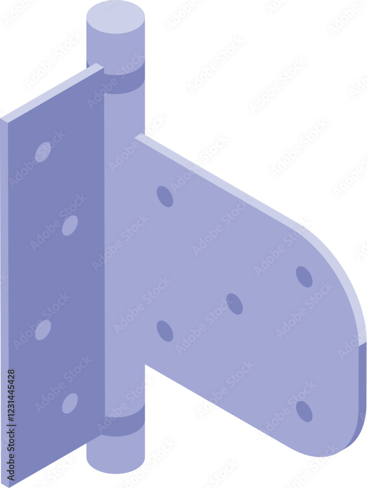 Poster hinge hardware connecting two parts with a central pivot point, allowing rotation in an isometric vi