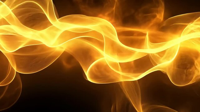 Flowing golden flames create a mesmerizing pattern against a dark background