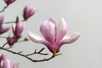 A close-up shot of a pink magnolia flower